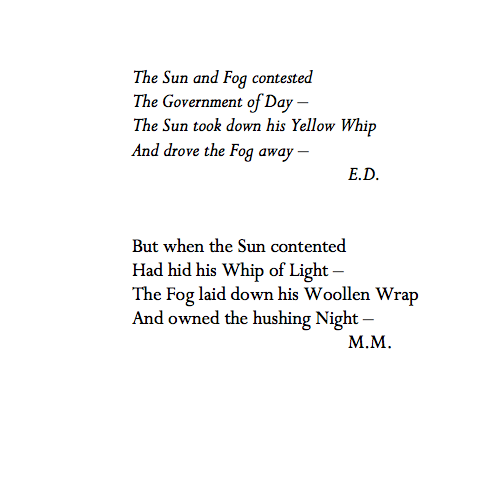 Answer to The Sun and Fog Contested by Emily Dickinson [2016 version]